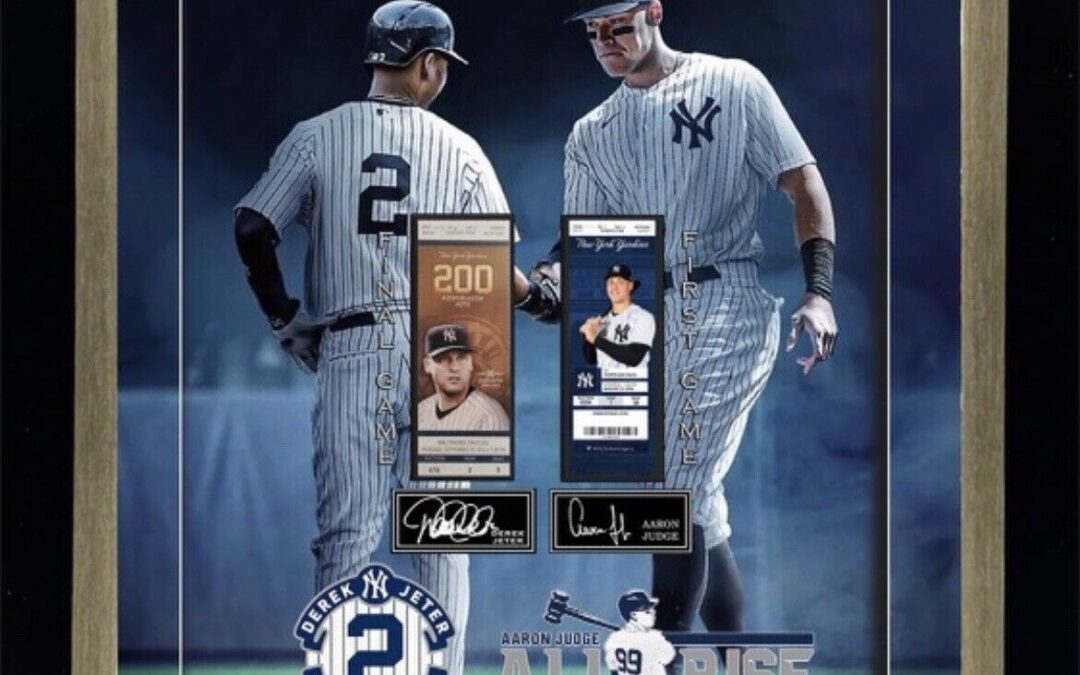 Aaron Judge Derek Jeter The Captains Yankees 3D Creation Framed Dual Facsimile Autograph With Tickets