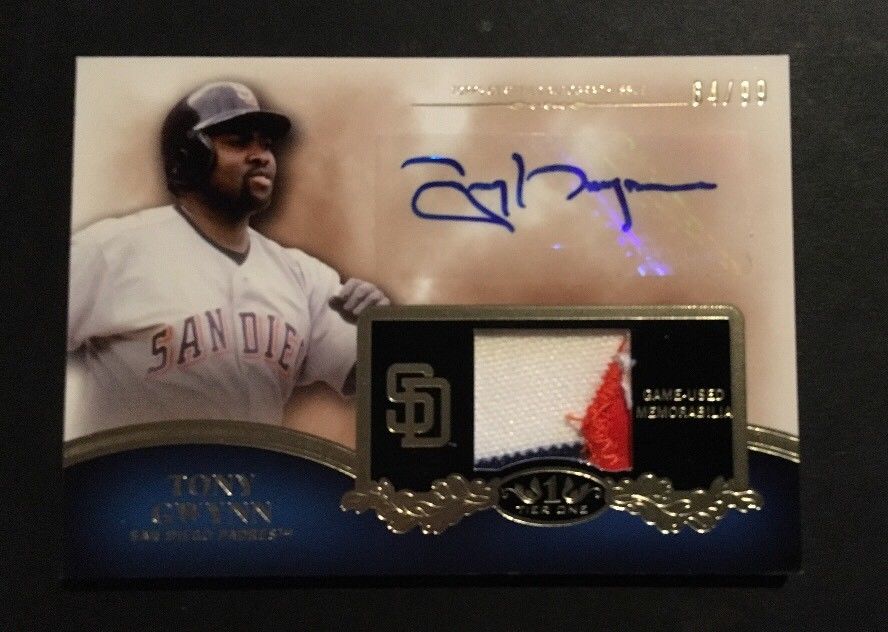 2012 Topps Tier One TONY GWYNN 3 Color Patch Jersey /99 Padres Hof Nm SIGNED