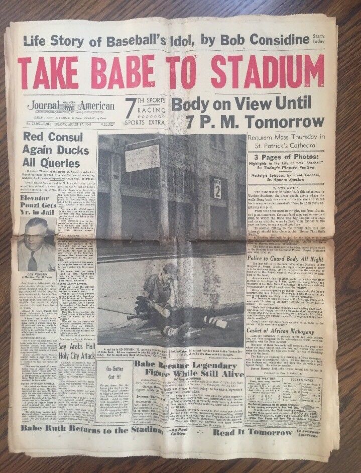 Babe Ruth Dies New York Journal American newspaper August 17 1948 Rare ORIGINAL