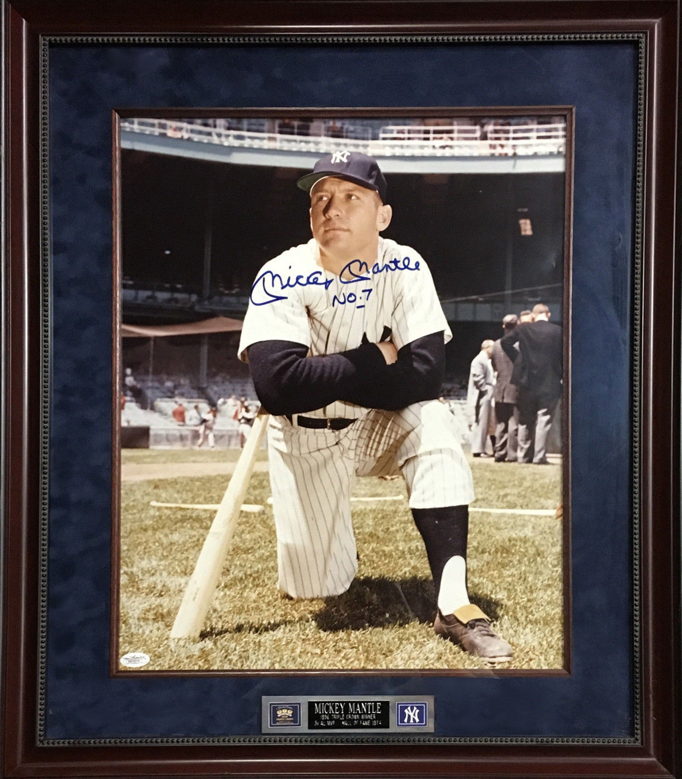 Mickey Mantle Yankees Signed 16×20 photo ins No 7 framed mint autograph JSA LOA