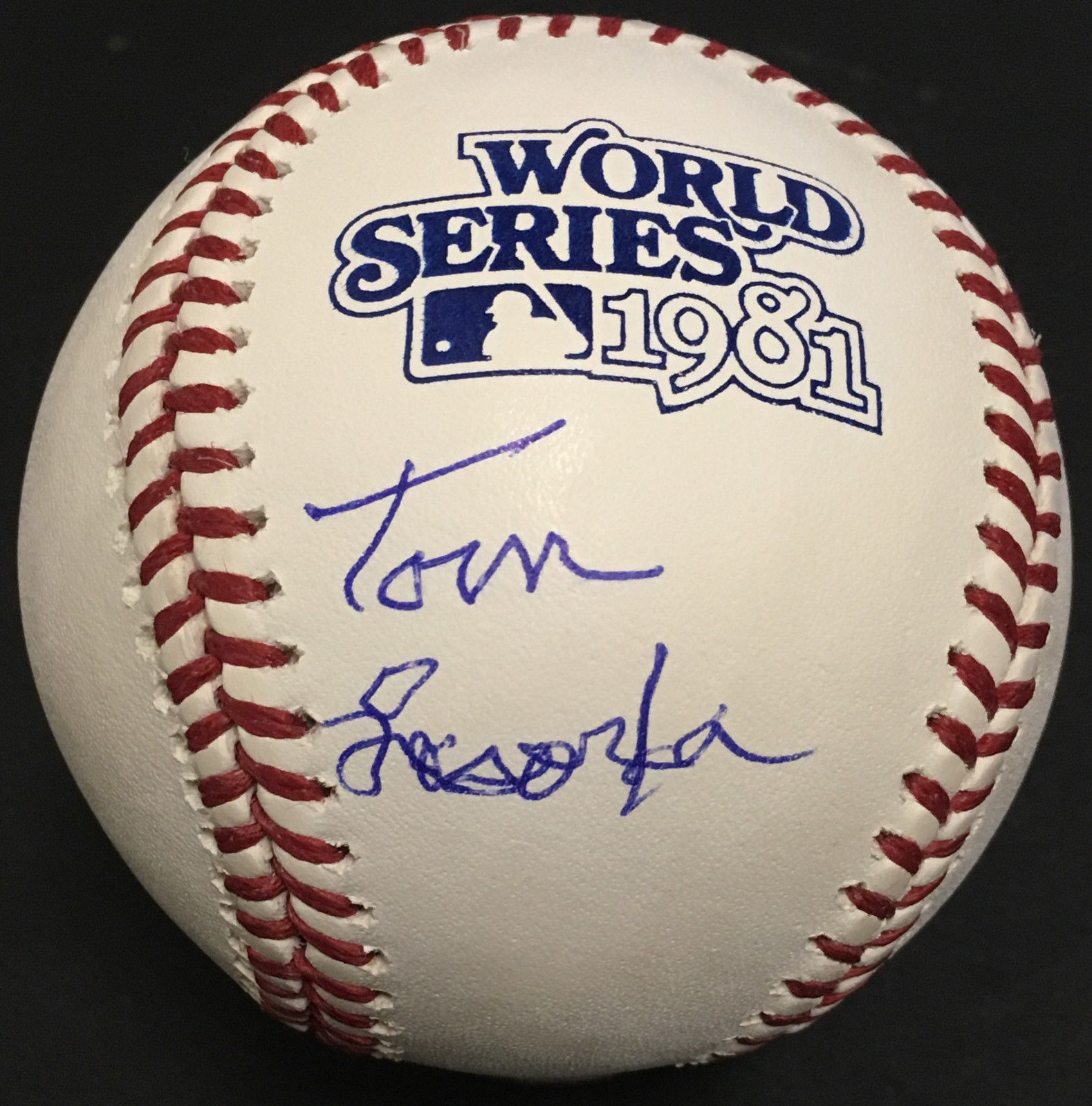 Tom Tommy Lasorda Dodgers HOF manager signed 1981 WS baseball autograph JSA COA