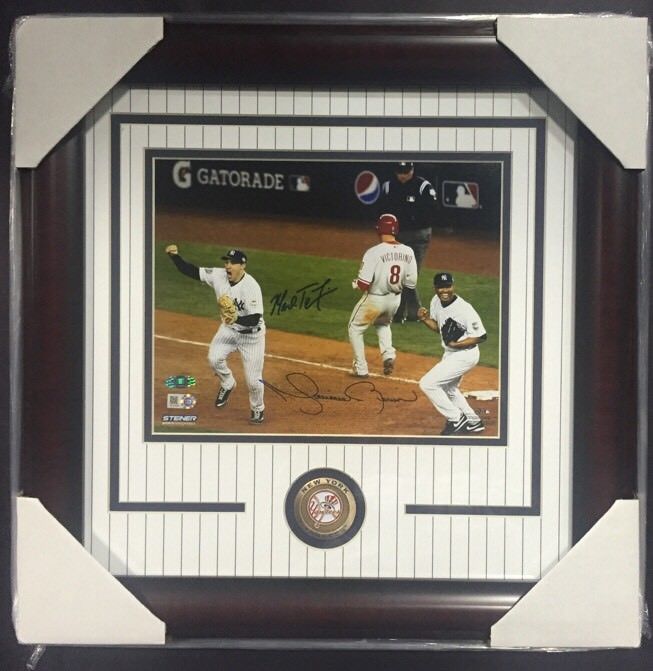 2009 WS Yankees Last Out Mariano Rivera Teixeira Signed Framed Photo Steiner Coa
