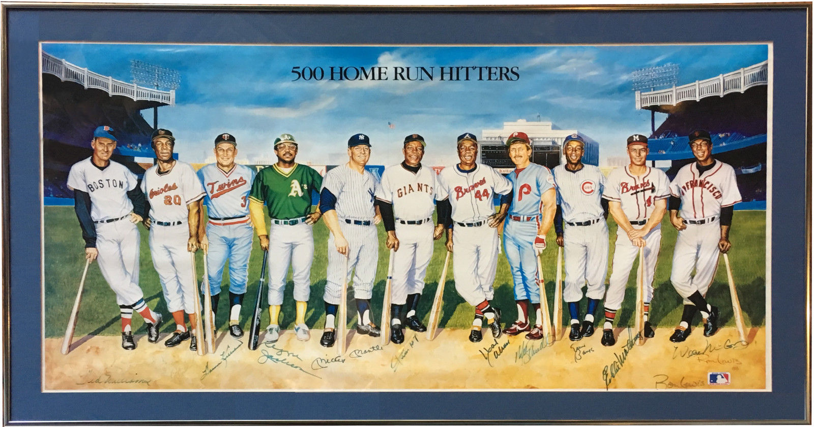 500 Hr cub signed poster framed 12 auto Mickey MantleTed Williams Mays CMB COA