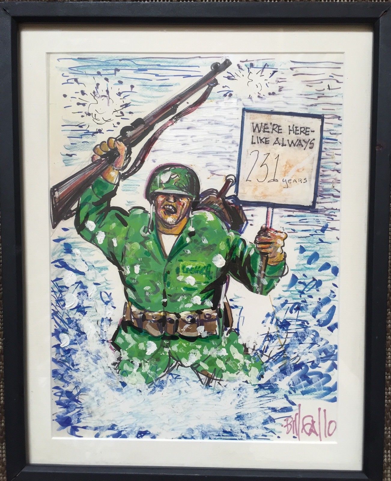 Bill Gallo ORIGINAL Marines Color Painting Signed 1/1 Art Daily News Framed Auto