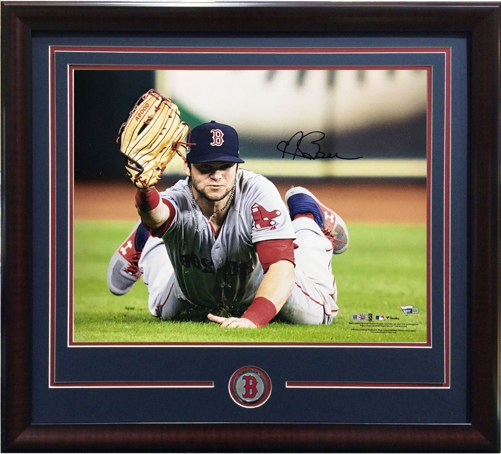 Andrew Benintendi signed 16×20 2018 ALCS photo framed Red Sox coin auto Fanatics