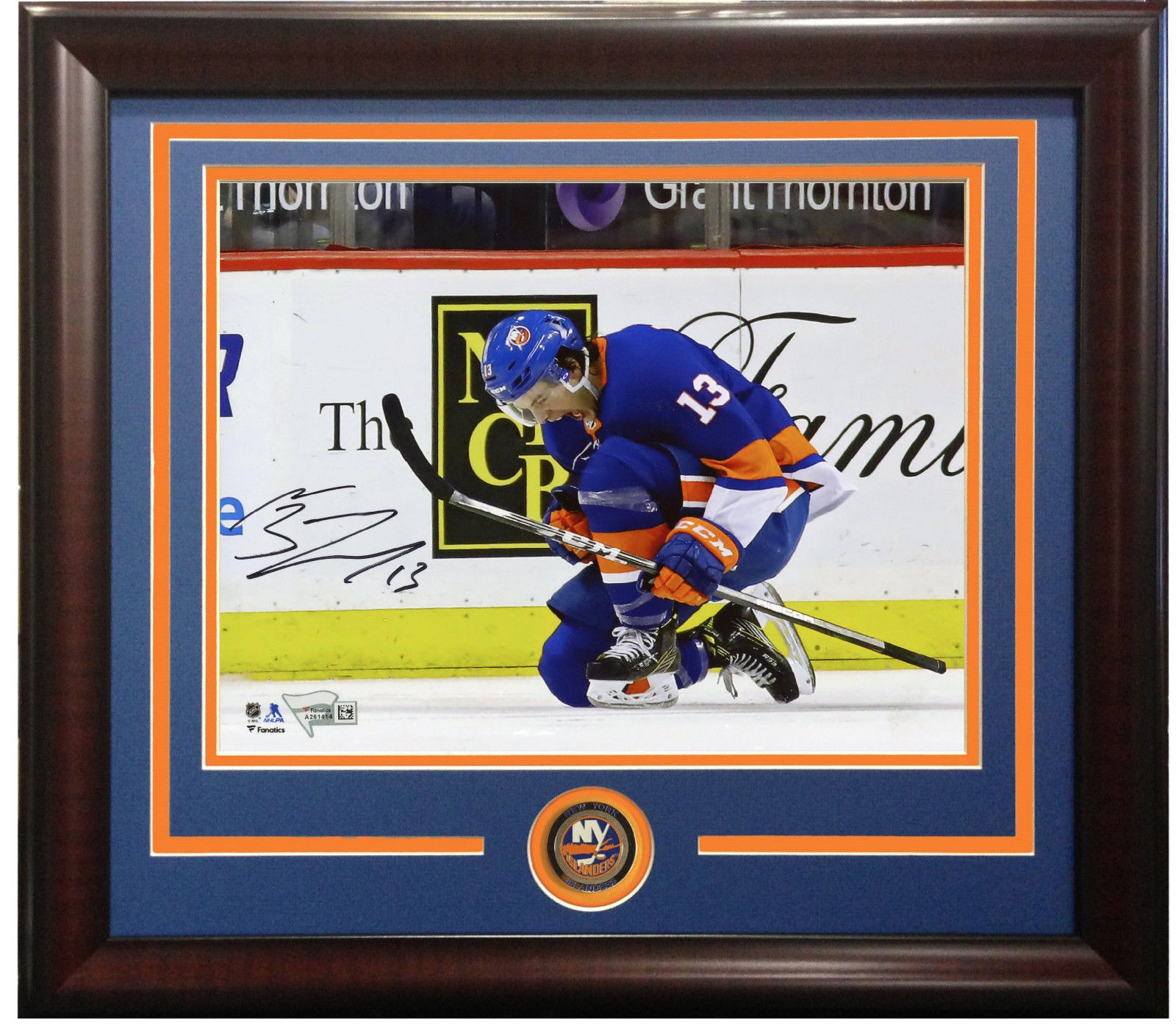 Mathew Barzal signed 16×20 photo framed Islanders coin rookie auto fanatics COA