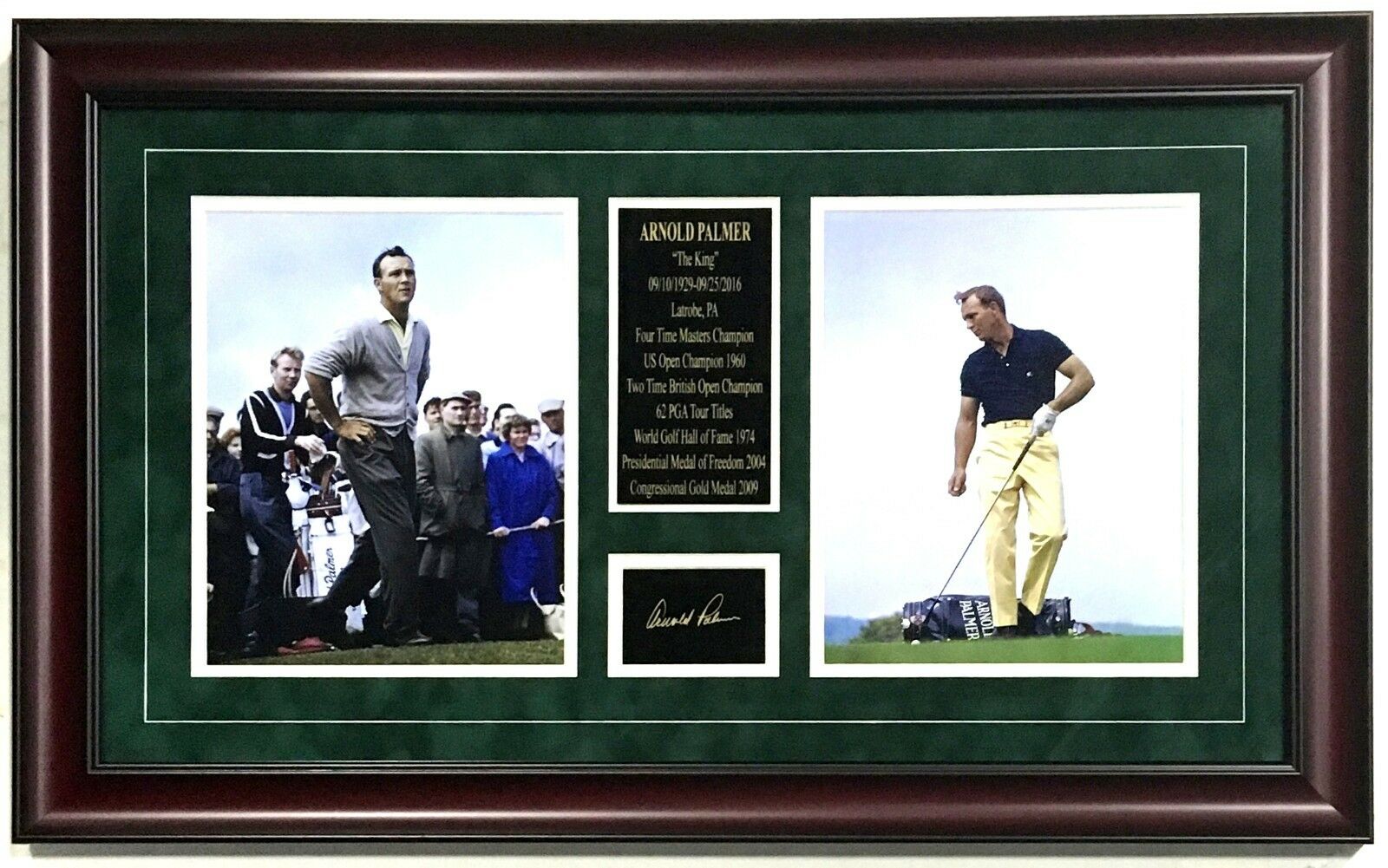 Arnold Palmer The King facsimile signed 2 8×10 photo collage framed suede