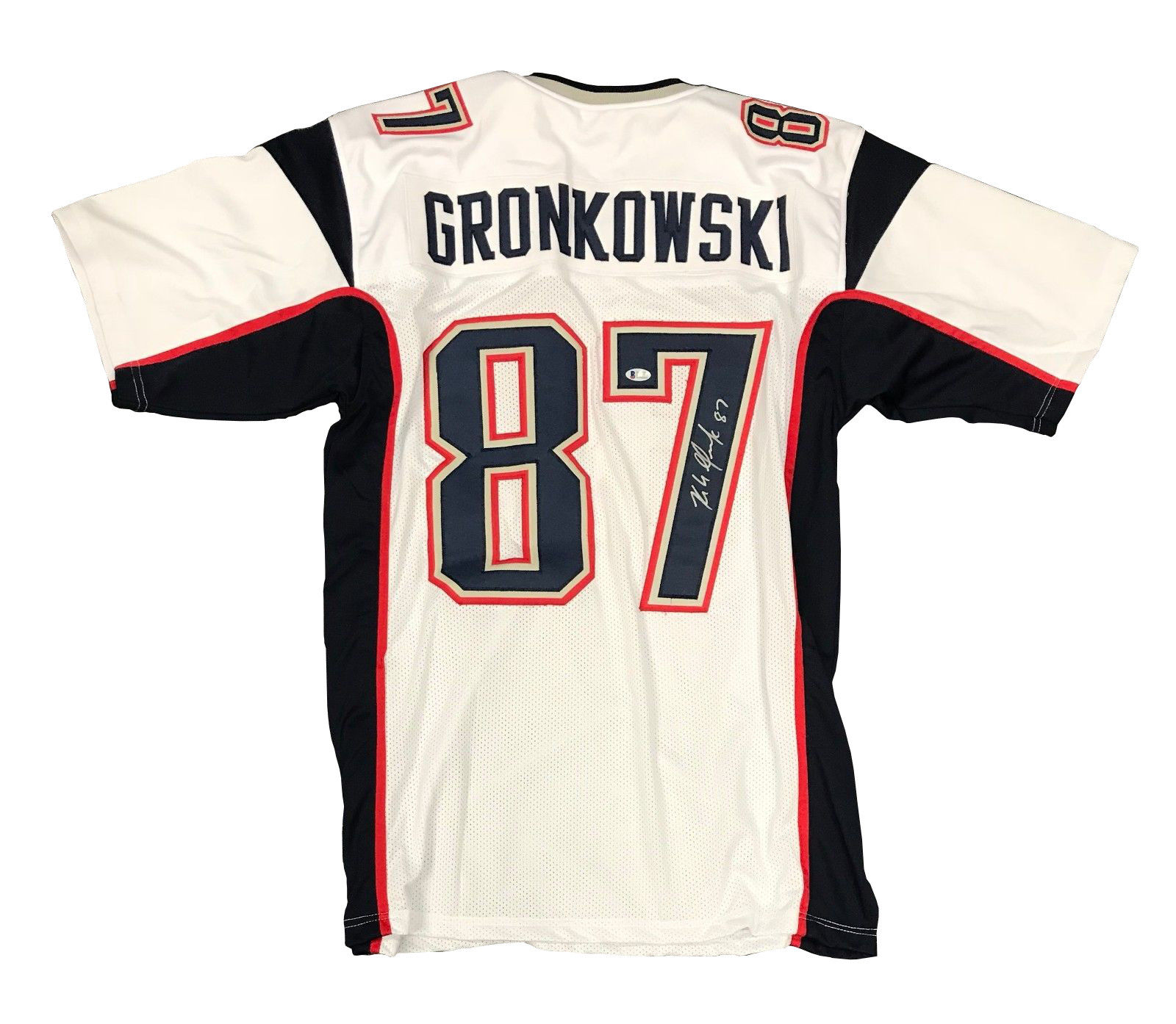 Rob Gronkowski signed NE Patriots white jersey autograph Beckett BAS COA
