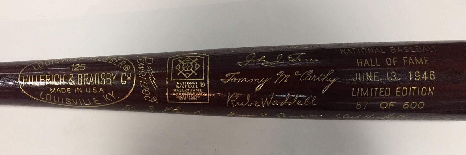 1946 Hall Of Fame Commemorative LS Gold Auto HOF Bat Tinker Evers Chance Le/500