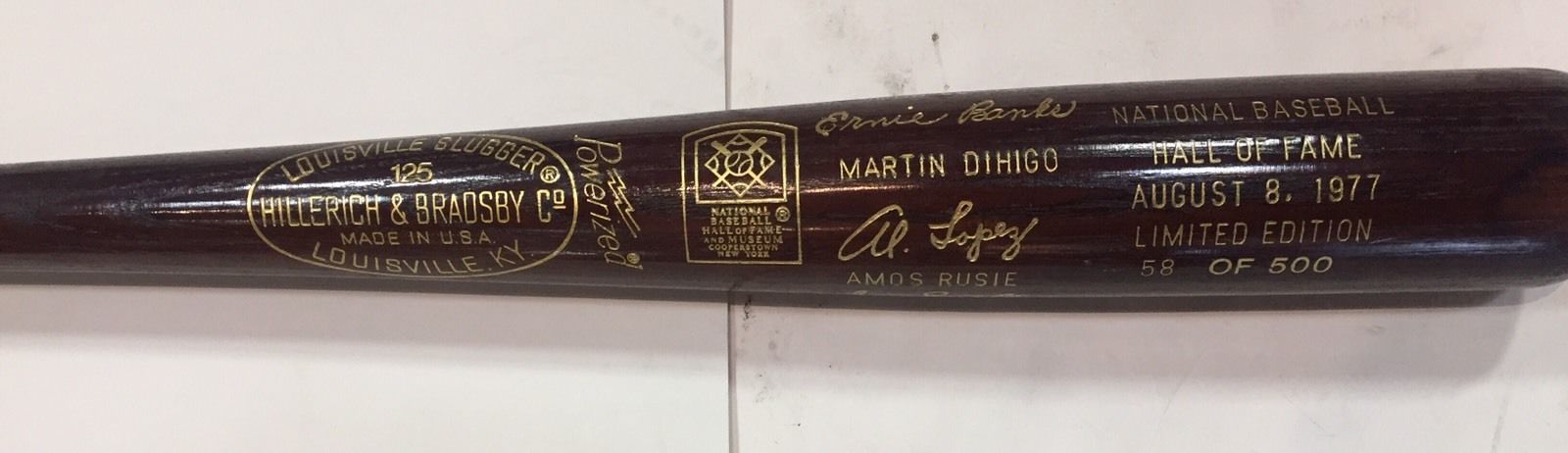 1977 Hall Of Fame Commemorative LS Engraved Auto HOF Bat Ernie Banks Le / 500 Mt