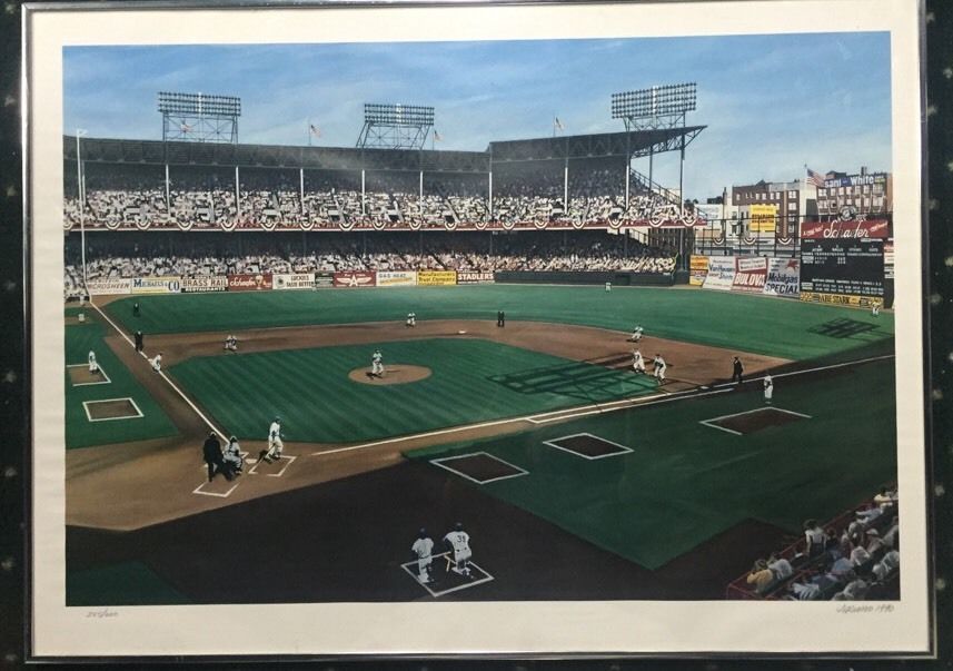 Andy Jurinko Signed Ebbets Field Baseball Lithograph Framed Yankees Dodgers /600