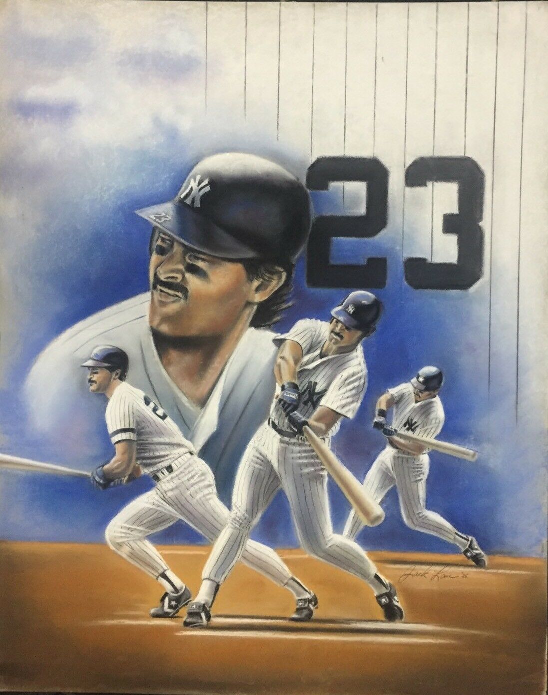 Don Mattingly 1986 Original Chalk Painting 1/1 Yankees Artist Jack Lane 24×30